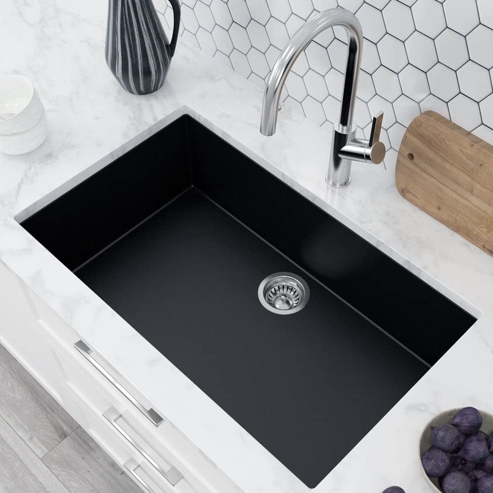 Astini Scuti 1.0 XL Bowl Black SMC Synthetic Undermount Kitchen Sink & Waste