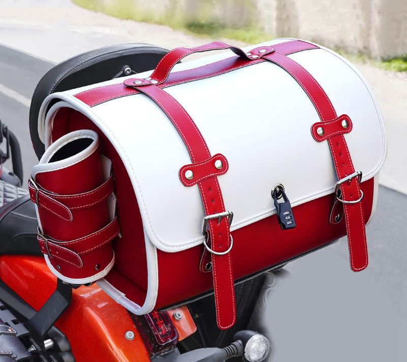 FXDSCA Bolsa Moto Alforjas Moto para Peugeot Blaster 2007-2010, Bolsa de Sillín de Motocicleta Gran Capacidad Baúl de Moto Bolsa Herramienta Motocicleta Cuero Viajes,A Red White