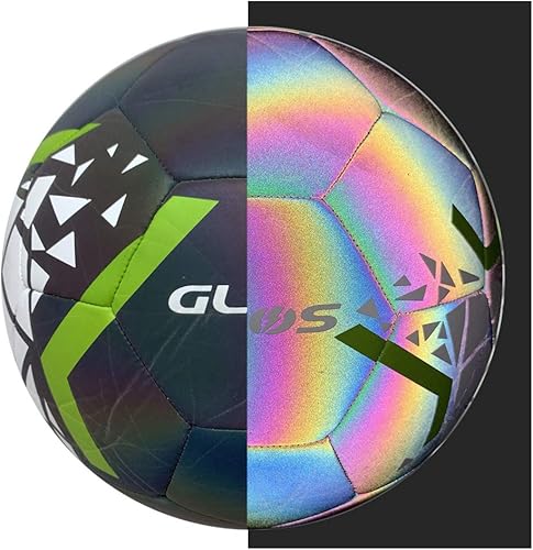 GLOS Balón de fútbol de piel suave reflectante brillante tamaño 5 con luz en el flash de la cámara, para niños, niñas y adolescentes.