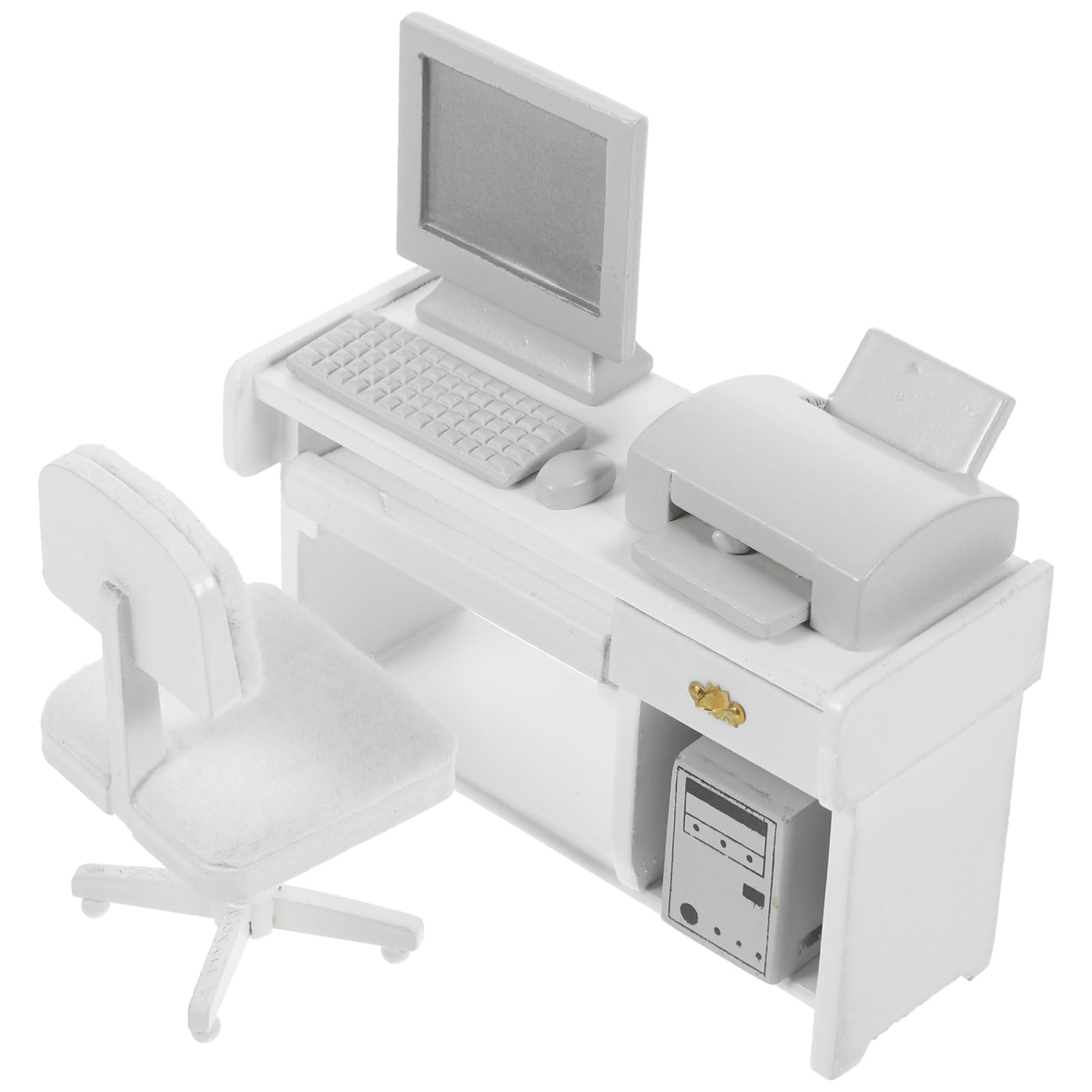 TOYANDONA 1 Set in Legno Computer Stampante Decorazioni Accessori Scrivania in Miniatura Modello Mini Scrivania Scrivania Scrivania Giocattoli Miniatura Mobili da Ufficio Bianco