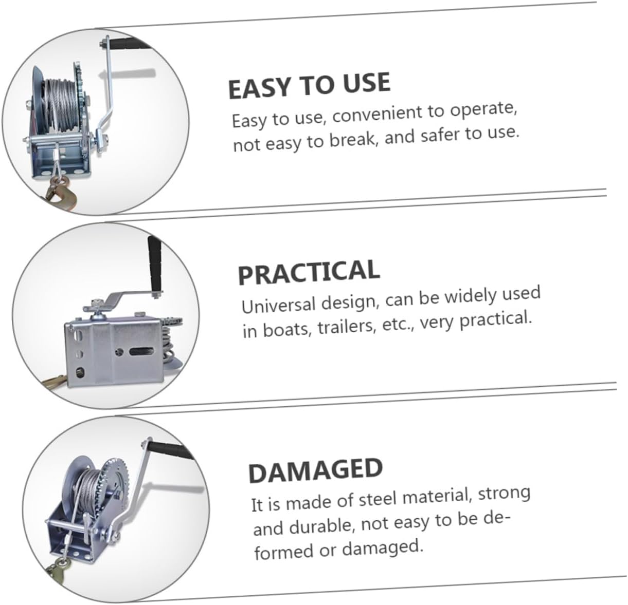 3500LBS Manual Winch with 10m Steel Cable for Towing Trailer Boat and RV Heavy-Duty Wire Rope Handle Crank Winch
