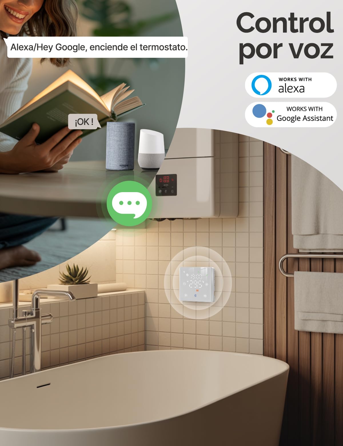 MOES Termostato WiFi a Batería de 2 Hilo | Calefaccion la Caldera Apto para Calderas de Gas, Termostato Programable Controlable por Voz, Compatible, Google