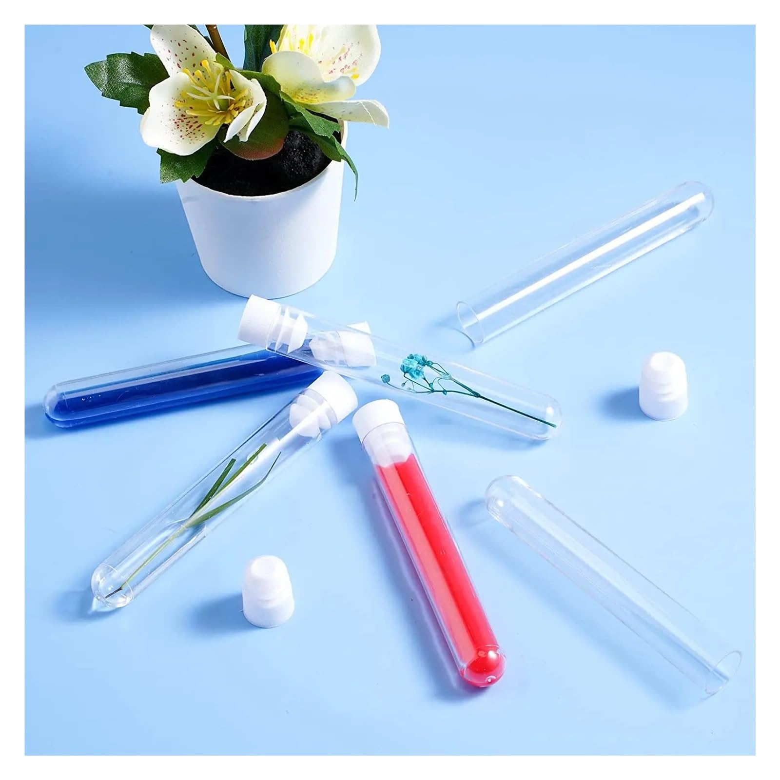 yingyingjia 200 Szt. Probówek Testowych, Przezroczyste Plastikowe Probówki Testowe Z Zatyczkami, 16 X 100 Mm (10 Ml), Probówki Laboratoryjne Do Eksperymentów Naukowych, Rozmnażanie Roślin