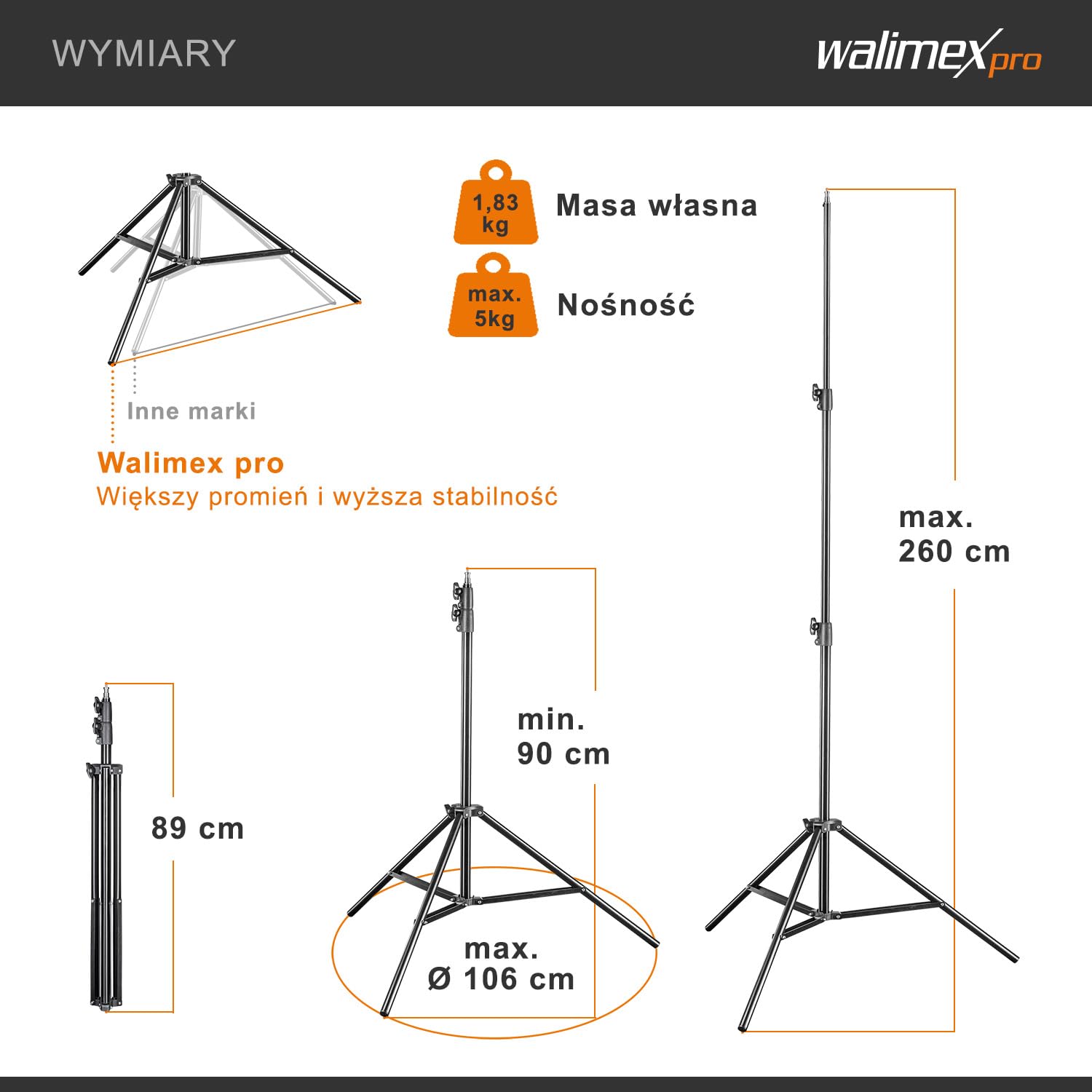 walimex FT-8051 stojak oświetleniowy 260 cm