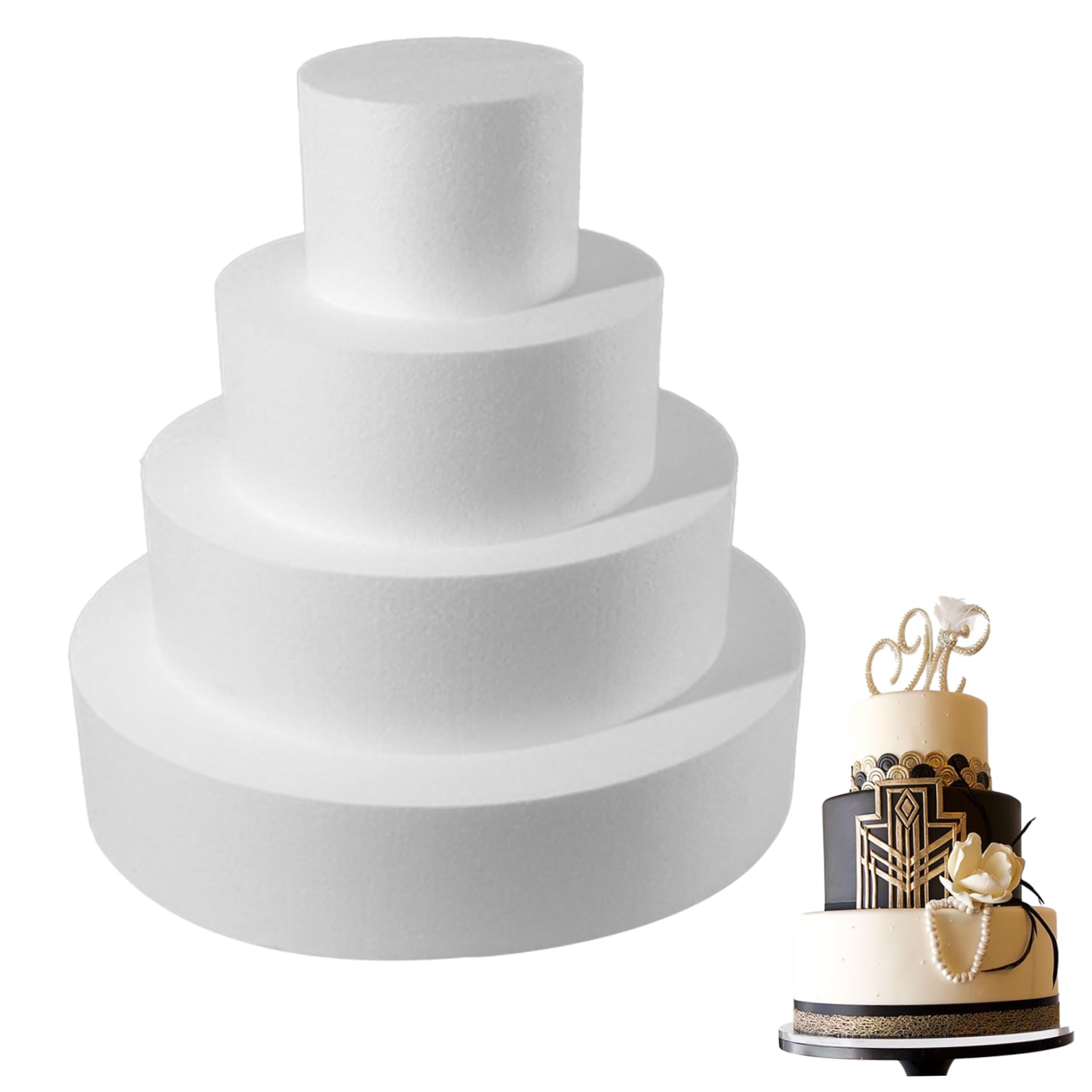 Cake Dummy 4PCS 4/6/8/10 Pulgadas Pastel Redondo DIY Bloque de poliestireno Ligero Reutilizable para exhibición de Fiesta de cumpleaños de Boda.