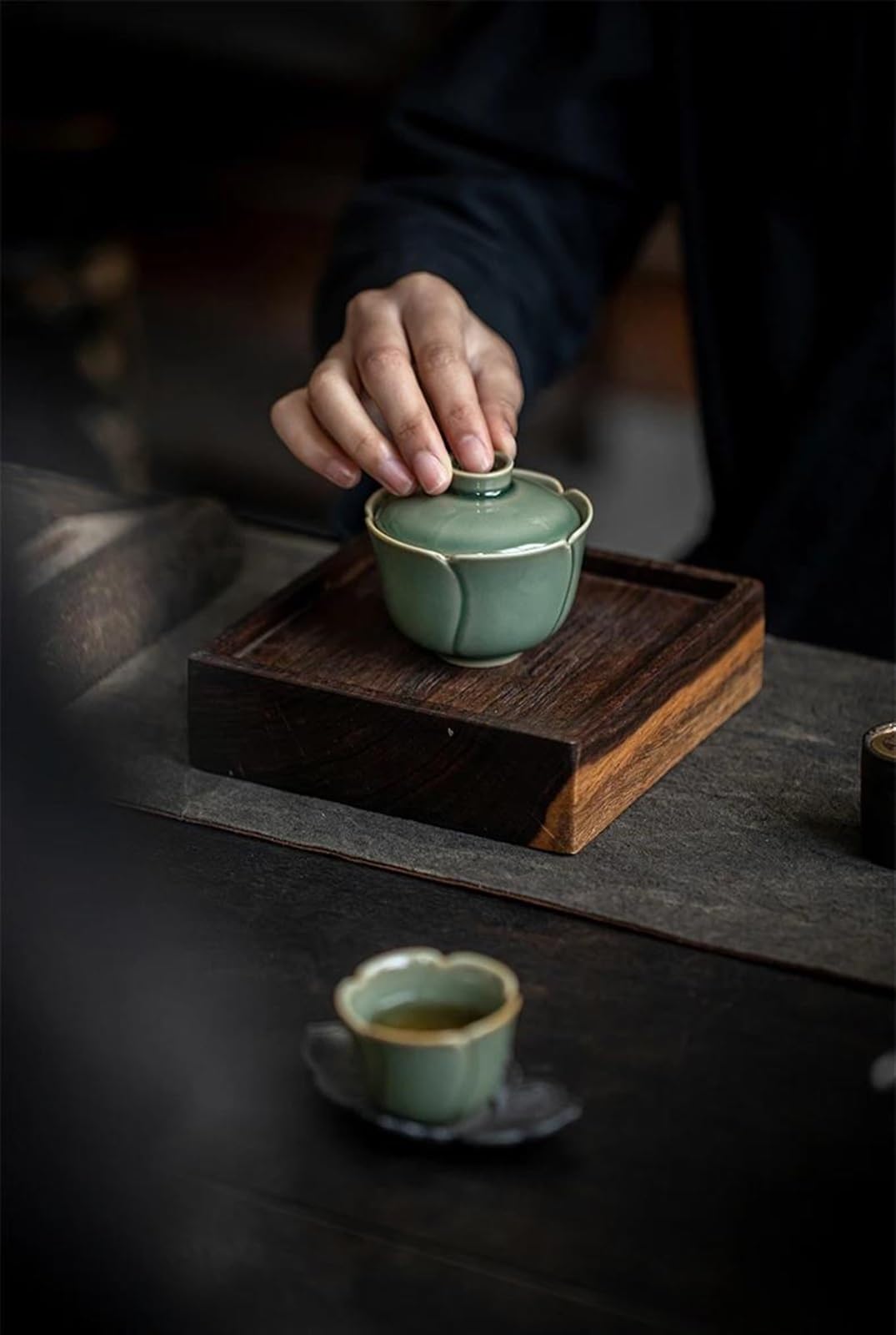 Teesets, Kung-Fu-Teezeremonie-Set, Kaffeetassen, Teeschalen, kleine Chawan, 110 ml, Seladon-Tulpen für Tee, Terrine mit Deckel, grünes Teegeschirr, Reise-Teeset, Teekanne (Teapot-750ml)