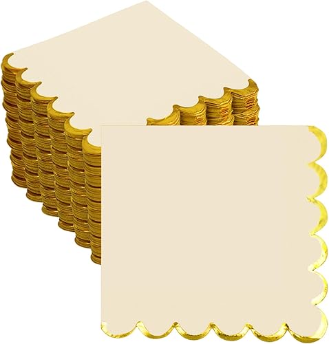 Miniatura 9 de Paquete de 200 servilletas de papel negro  Servilletas de cóctel festoneadas de papel dorado para suministros de fiesta temática, cumpleaños, baby