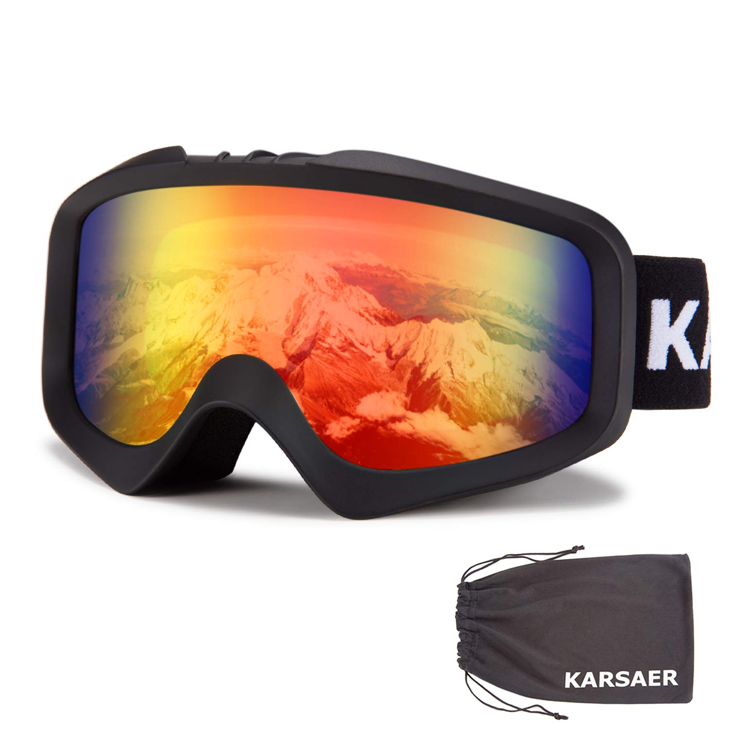 Karsaer Ski Goggles Anti-Fog Snow Goggles OTG 100% UV Protection Snowboard Goggles Bendable Dual-Lenses for Men Women Youth