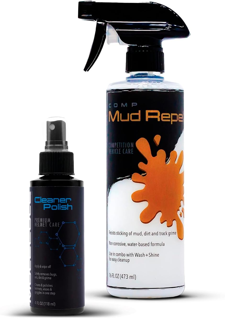Molecule Helmet Cleaner Polish & Mud Repel Kit | Cleans, Protects & Resists Grime on Helmets, Visors, Plastics, ATVs & Off-Road Vehicle Surfaces – Gloss Helmet Shine (4 oz) + Mud Repel Spray (16 oz)
