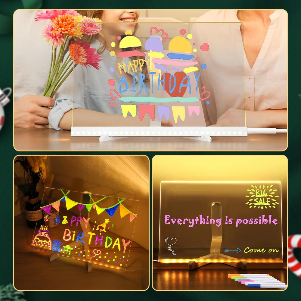 LED Note Board With 7 Colors Pen,Magic Note Board Glowing Acrylic Message Marker Board With Light,LED Illuminated Drawing Board Light Up Dry Erase Board With Stand For Office School Home