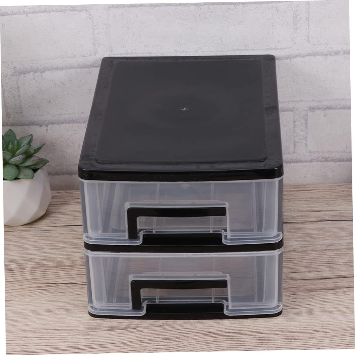 Outanaya Two-layer Plastic Drawer Storage Box and Black Portable Organizer for Desk Multifunctional Dustproof Unit for Living Office and Bathroom