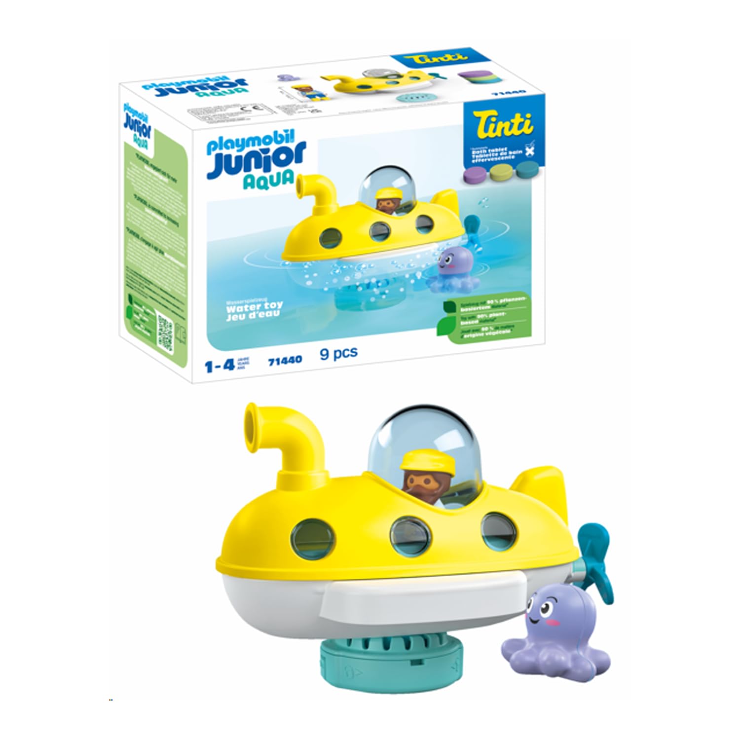 PLAYMOBIL Junior Aqua & Tinti 71440 Submarino de Colores, Barco Submarino con cúpula Desmontable, con Tres tabletas de baño Tinti, Juguetes para niños y niñas a Partir de 1 año