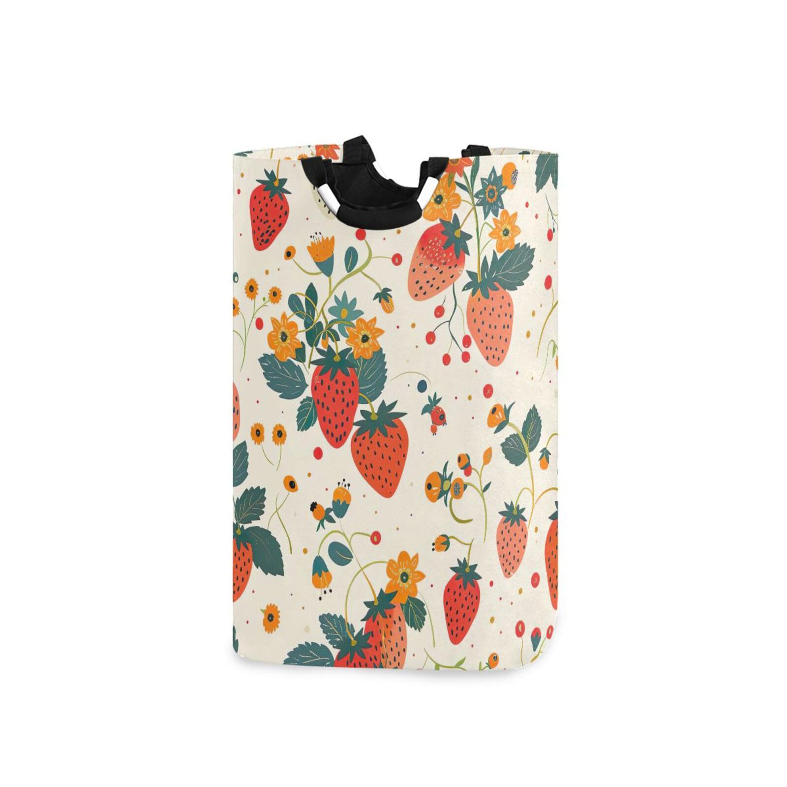 Jihqo Laundry Hamper Basket Sweet Strawberry Collapsible Nursery Storage Bin Waterproof Clothing Baskets for Home Bedroom Bathroom Washing Room