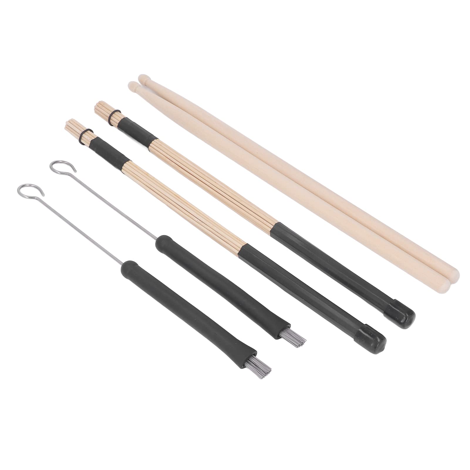 Drumstick-Bürsten-Set 5A, Holz-Drumsticks mit einziehbaren Metalldrahtbürsten, inklusive Schraubenschlüssel und Aufbewahrungstasche, für Drum-Jazz-Folk-Soft-Musikdarbietungen