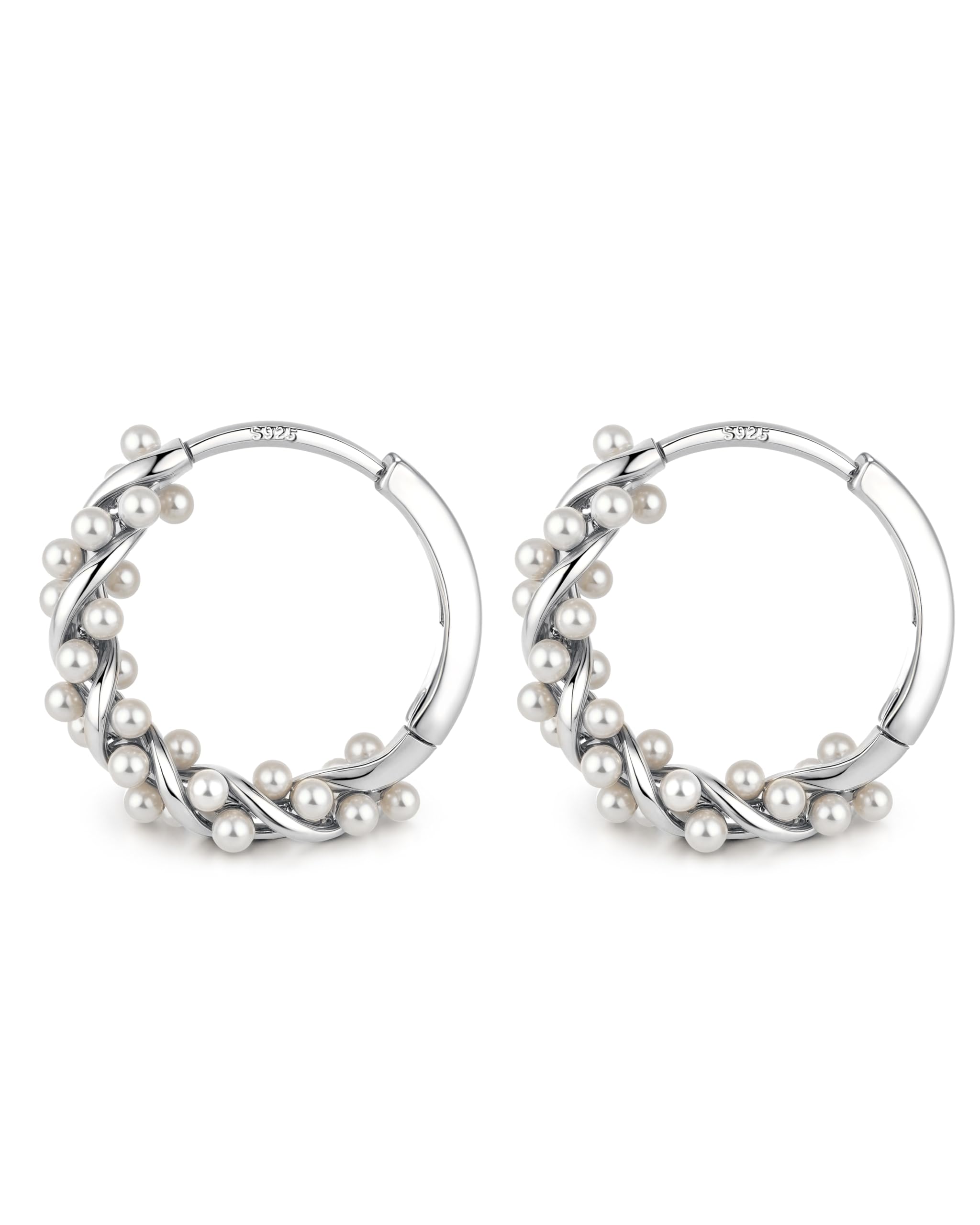 YADOCA Ohrringe Silber 925 Perlen Ohrringe, Twist Perlen Creolen für Damen Teens Perlenohrringe Silber/Gold/Roségold Hochzeit Braut Ohrring