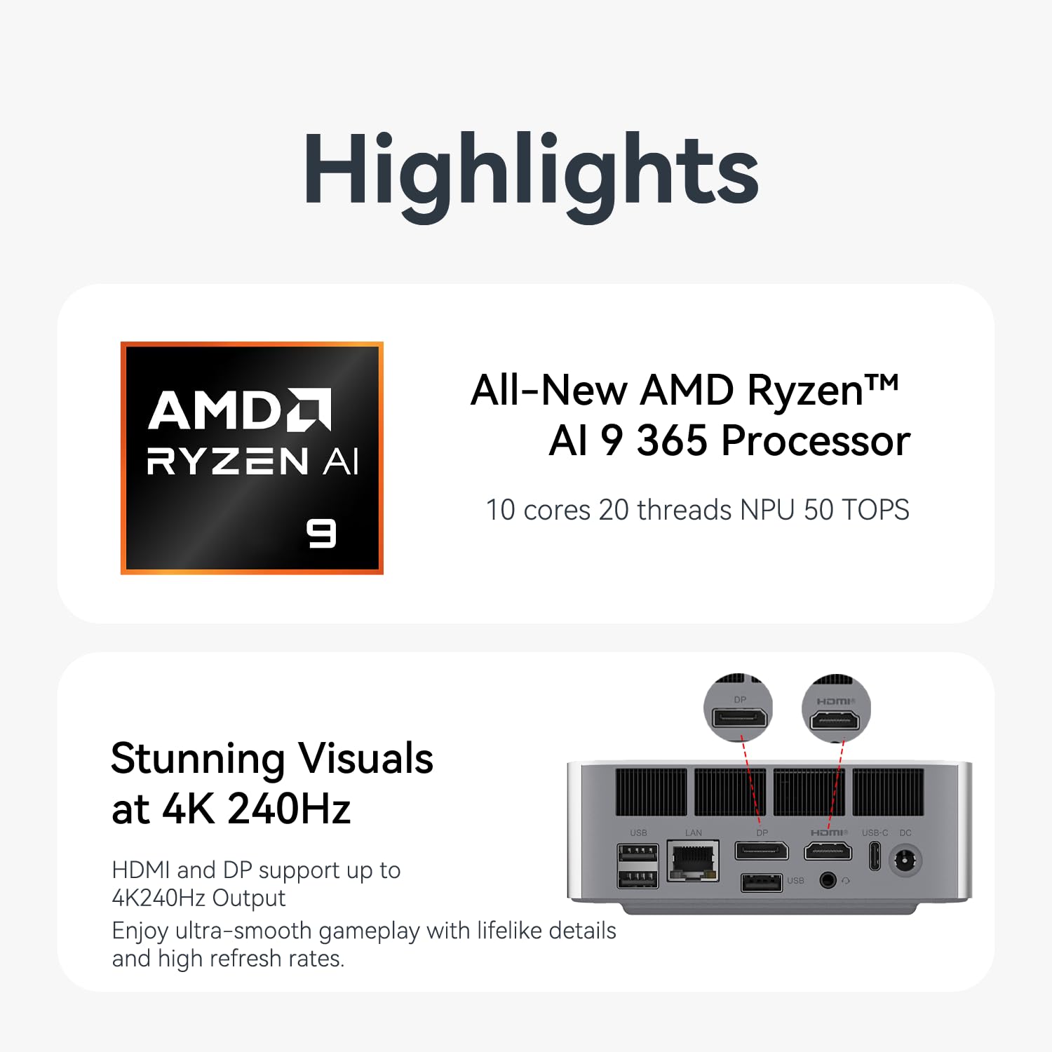 Amazon | Beelink SER9 AI Mini Gaming gPC、AMD Ryzen AI 9 HX365