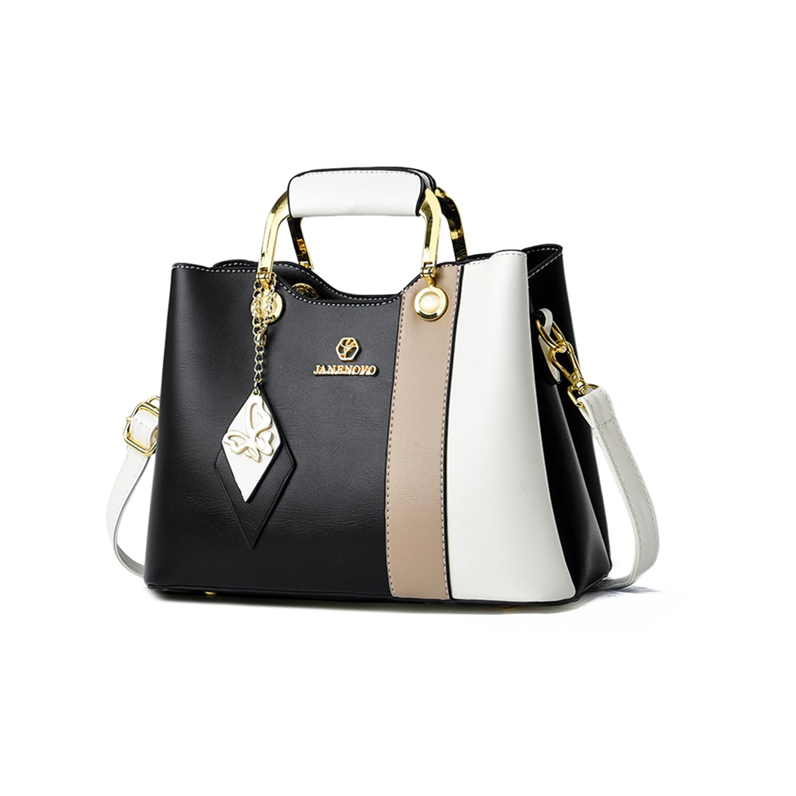 NICOLE & DORIS Bolso de Mujer de Mano Bolso Bandolera Pequeño Lindo Bolso de Las Señoras Cuero PU Bolso Tote Multicolor Bolsa de Mensajero para Niñas Bolsa Cruzado Negro con Blanco