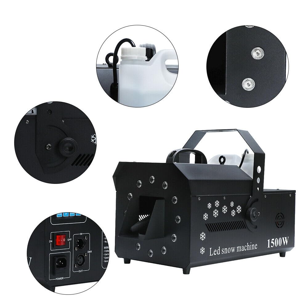 Schneemaschine, 5 L 1500 W LED tragbare Hochwertige Schneematschmaschine, 3-in-1 Schneemaschine Schneeflockenmaschine DMX mit Leichter für Partys,Bühne, Hochzeit