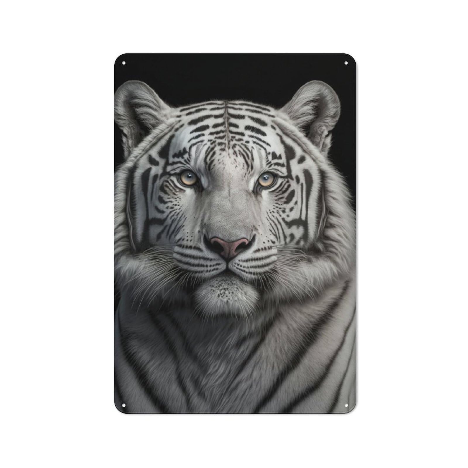 Junmoney White Tiger Portrait Metal Plaque 30X20cm With For Garage Wall, Retro Decor, For Themed Interiors In Garages And Workshops