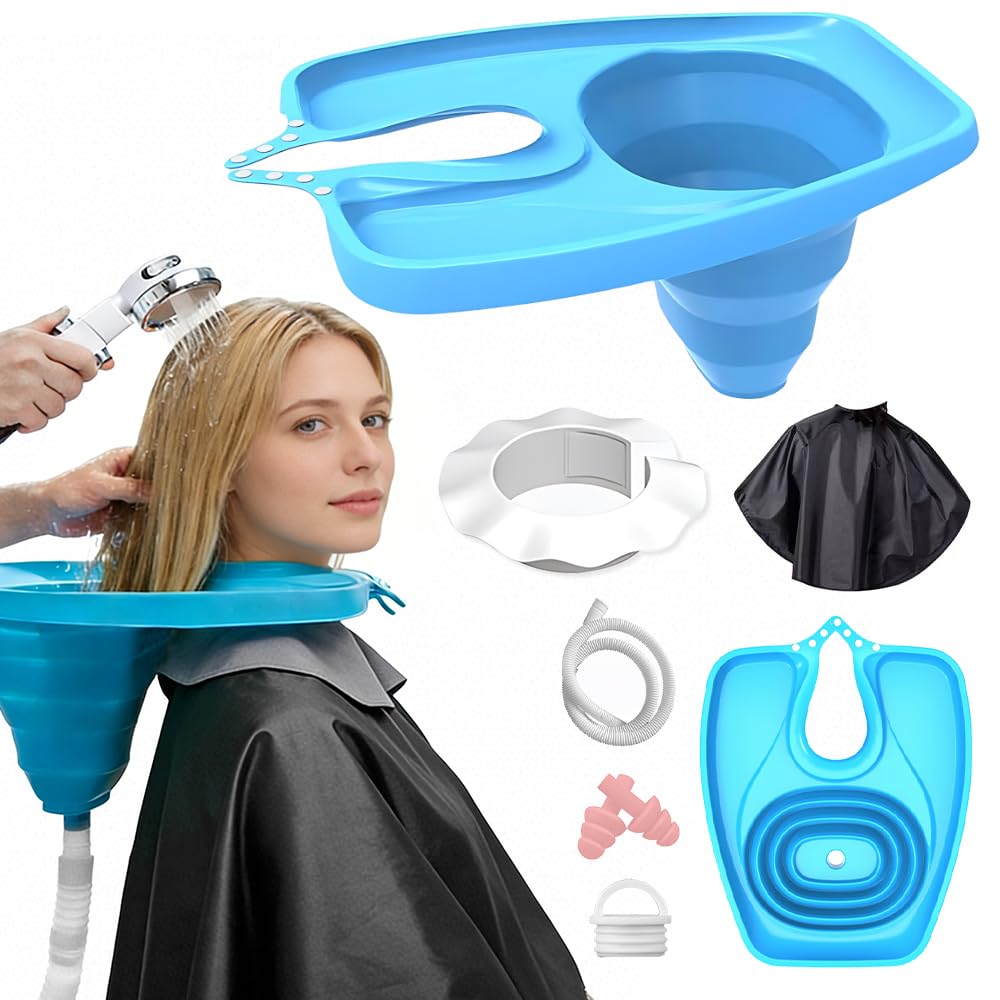 Lavabos pliables portables TPE bleu bac shampooing amovible pour personne enceinte et alitée