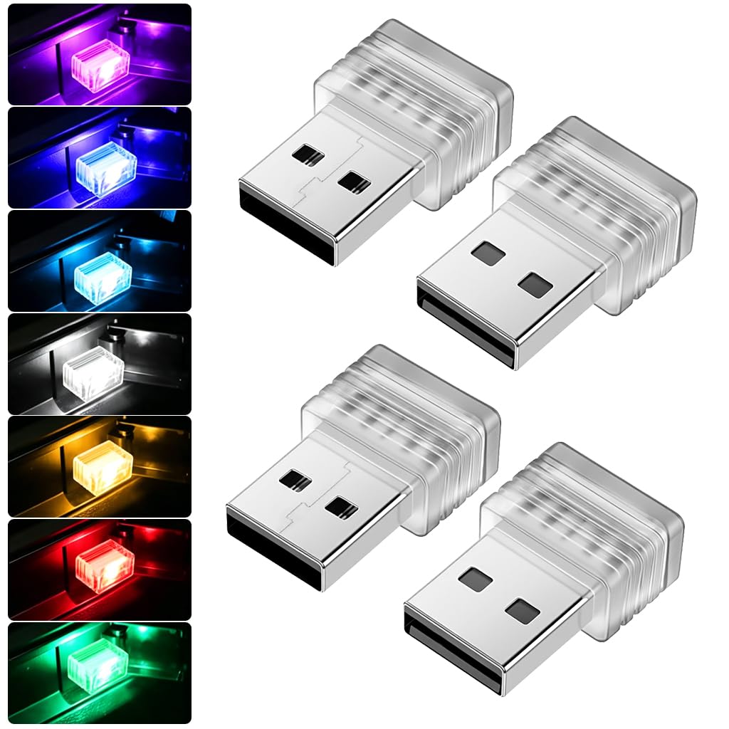 sthira® 4 pcs usb led car interior atmosphere lamp mini ambient light set plug in universal accessories night driving indoor use car ambient light
