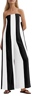 MISSACTIVER Summer Wide Leg Jumpsuits for Women Striped Strapless Long Rompers 2025 Sleeveless One Piece Outfits with Pocket
