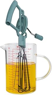 Hand Crank Egg Beater Measuring Container Combo Set, Rotary Double Head Rapid Egg Beater with 4Cups Borosilicate Glass Meausring Cup for Cooking n Baking