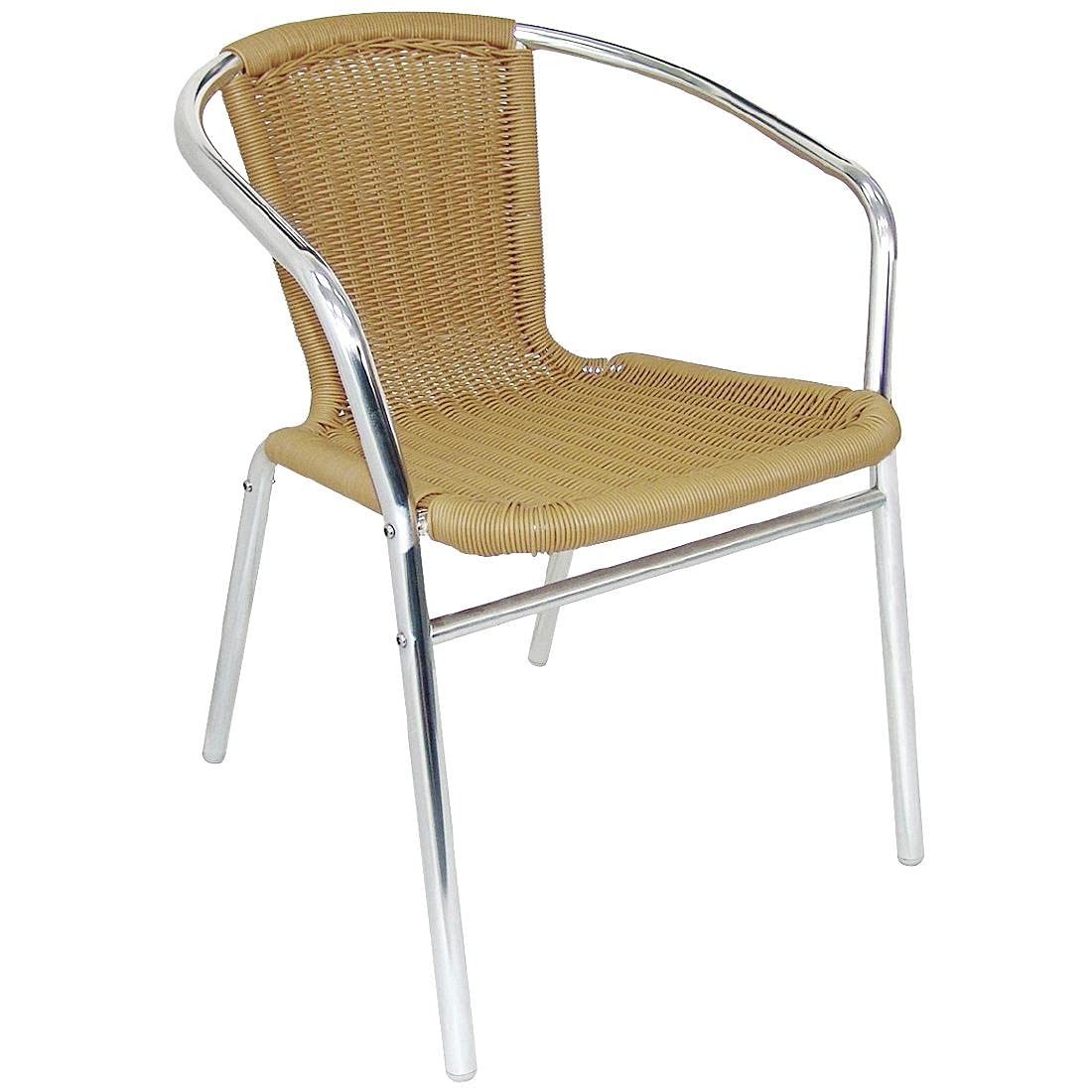 Bolero Lot de 4 Chaises en Aluminium et Rotin Naturel, Argent et Marron, Structure en Aluminium, Assise en Rotin PE, Empilables, Hauteur d'Assise 450 mm, Chaises en Rotin pour Terrasse, U422