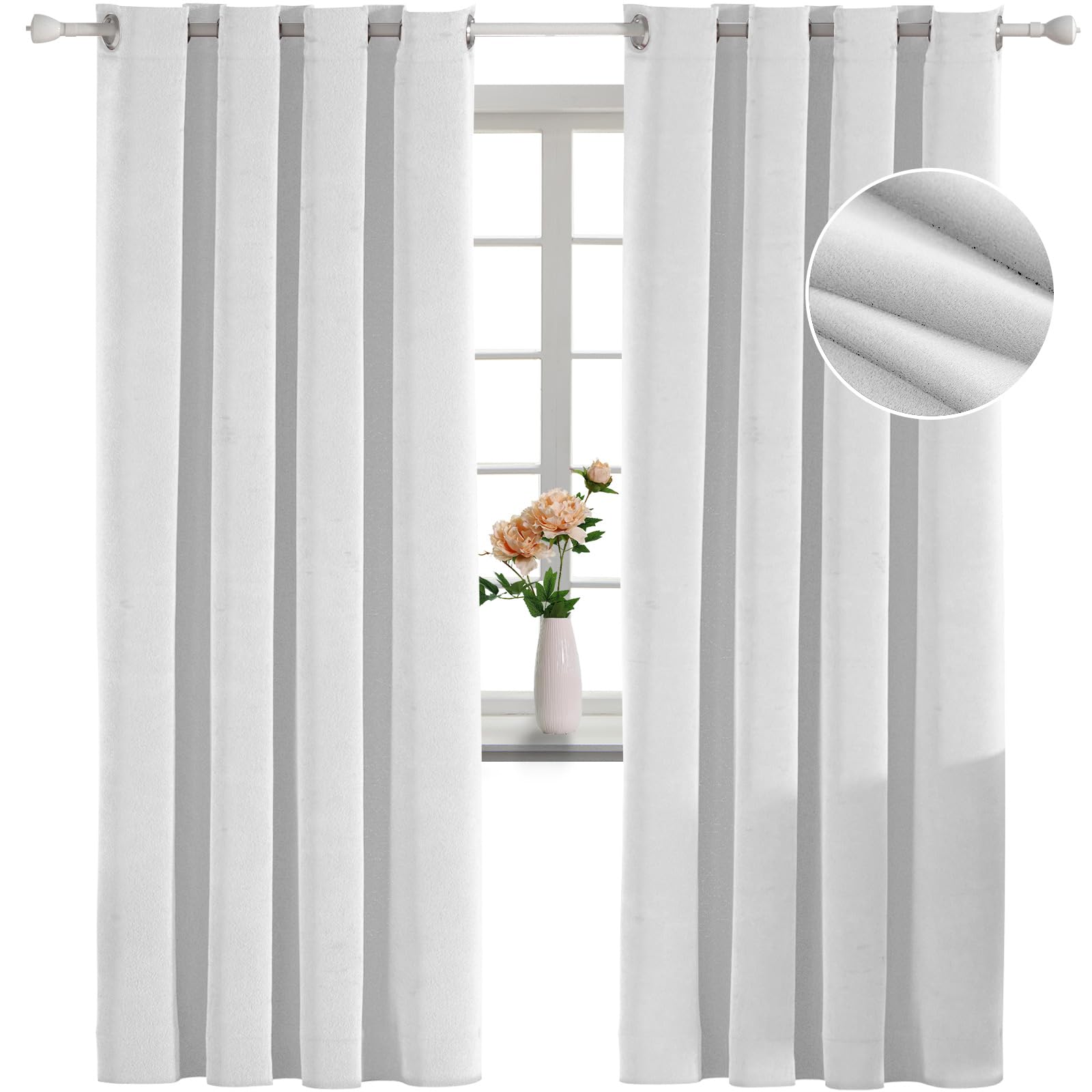 YSTELLAA Terciopelo Cortinas 100% Opacas 2 Piezas, 140×240cm, Cortinas Opacas con Ojales, Cortinas termicas aislantes Frio y Calor, Insonorizantes, Modernas, para Dormitorio, Beige Blanca Global Recycled Standard Global Recycled Standard Global Recycled Standard