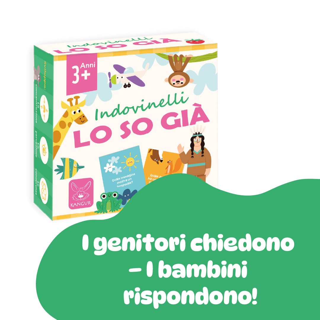 Gioco Educativo Indovinelli Lo So Già per Bambini dai 3 Anni in su Sviluppa Logica Linguaggio e Immaginazione 72 Domande Illustrate Divertente Gioco da Tavolo per Famiglie e Bambini