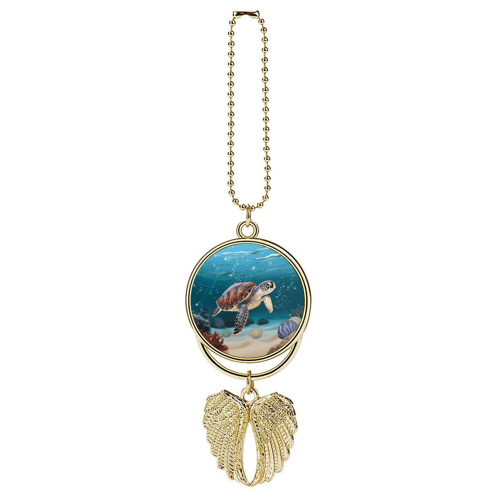 Sea Turtle Swimming Car Hanging Ornament Pendant Funny Rear View Mirror Accessories Metal Hanging Car Charm Cute Auto Interior Hanger Decoration Car Interior Decoration for Women Men Golden-Style