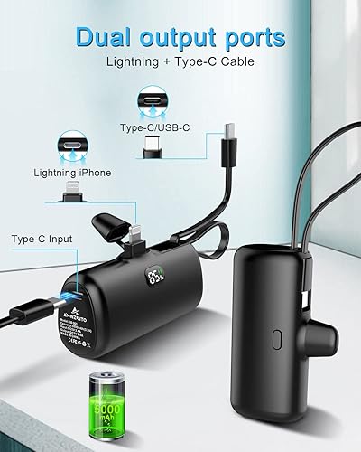 Miniatura 2 de Aimenzunto Small Portable Charger Power Bank 5000mAh with Lightning  USB C Dual Output Powerbank LED Display Battery Pack Fast Charging for iPhone