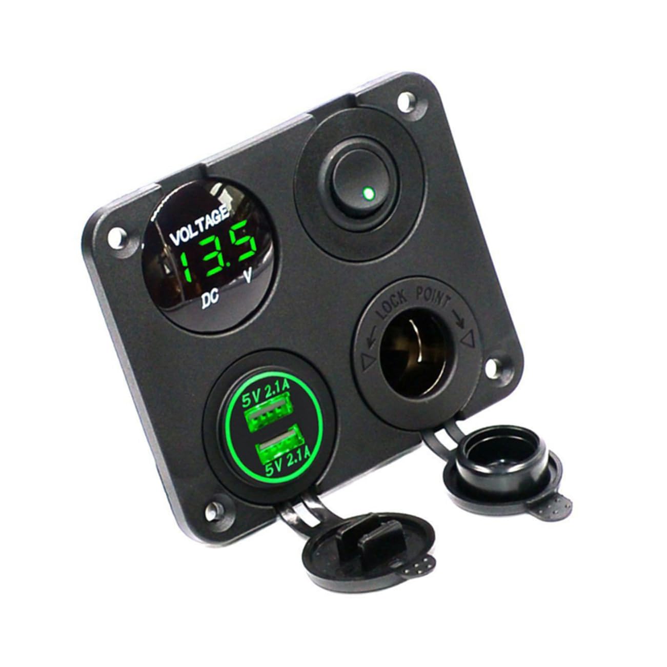 HEMOTON 2pezzi Caricabatterie Usb Dual Con Voltaggio Verde Led Pannello Per Auto Barca e Veicoli Combinazione Di Alimentazione e Tester Voltaggio Con Funzione Di Spegnimento