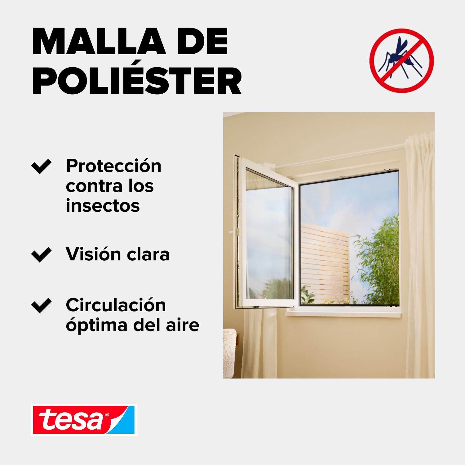 tesa Insect Stop Mosquitera con Gancho-Bucle - 3X 135 x 155 cm - Antracita