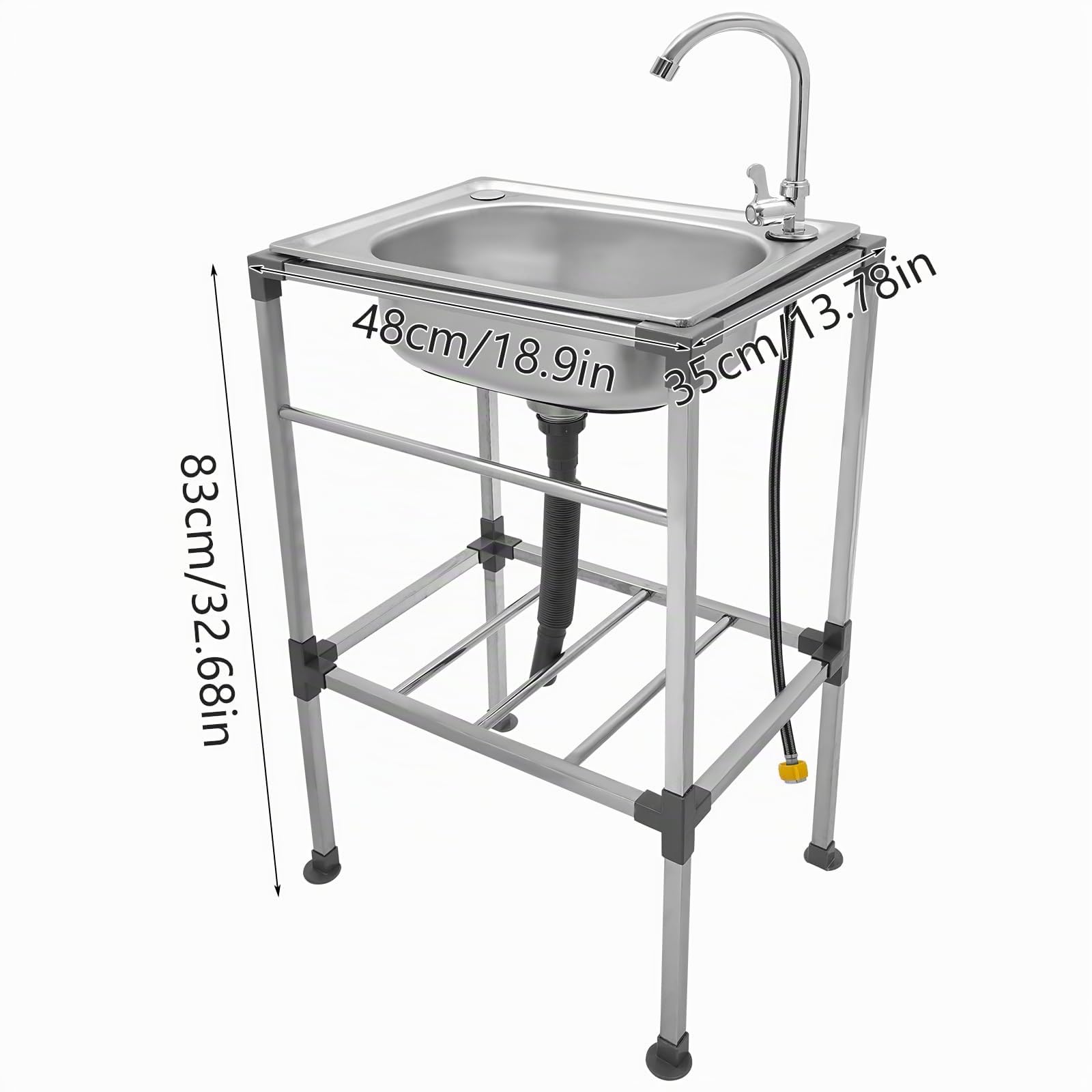 Lavabo en acier inoxydable pour l'extérieur, mobile autoportant, montage rapide, bol unique, évier de cuisine commercial, avec robinet, 48 x 35 x 83 cm