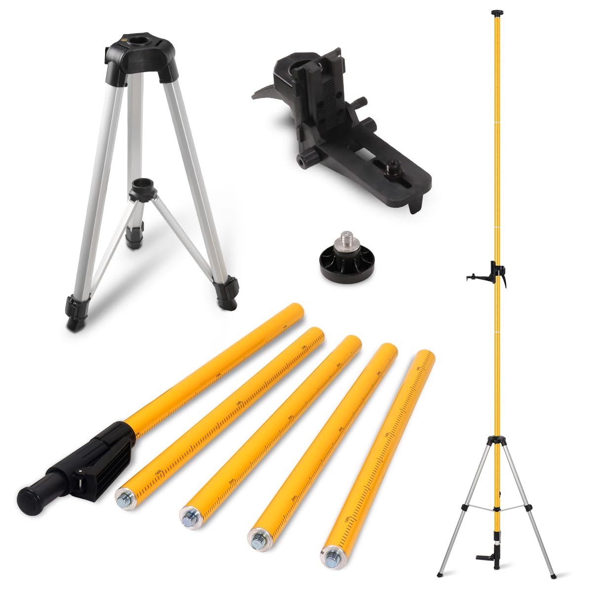 Fancyall Lasers' Level Pole with Tripod, Telescoping Lasers' Level Tripod, 12 Ft./3.7M with 1/4-Inch by 20-Inch Lasers' Mount, 5/8"-11 Adapter Nut