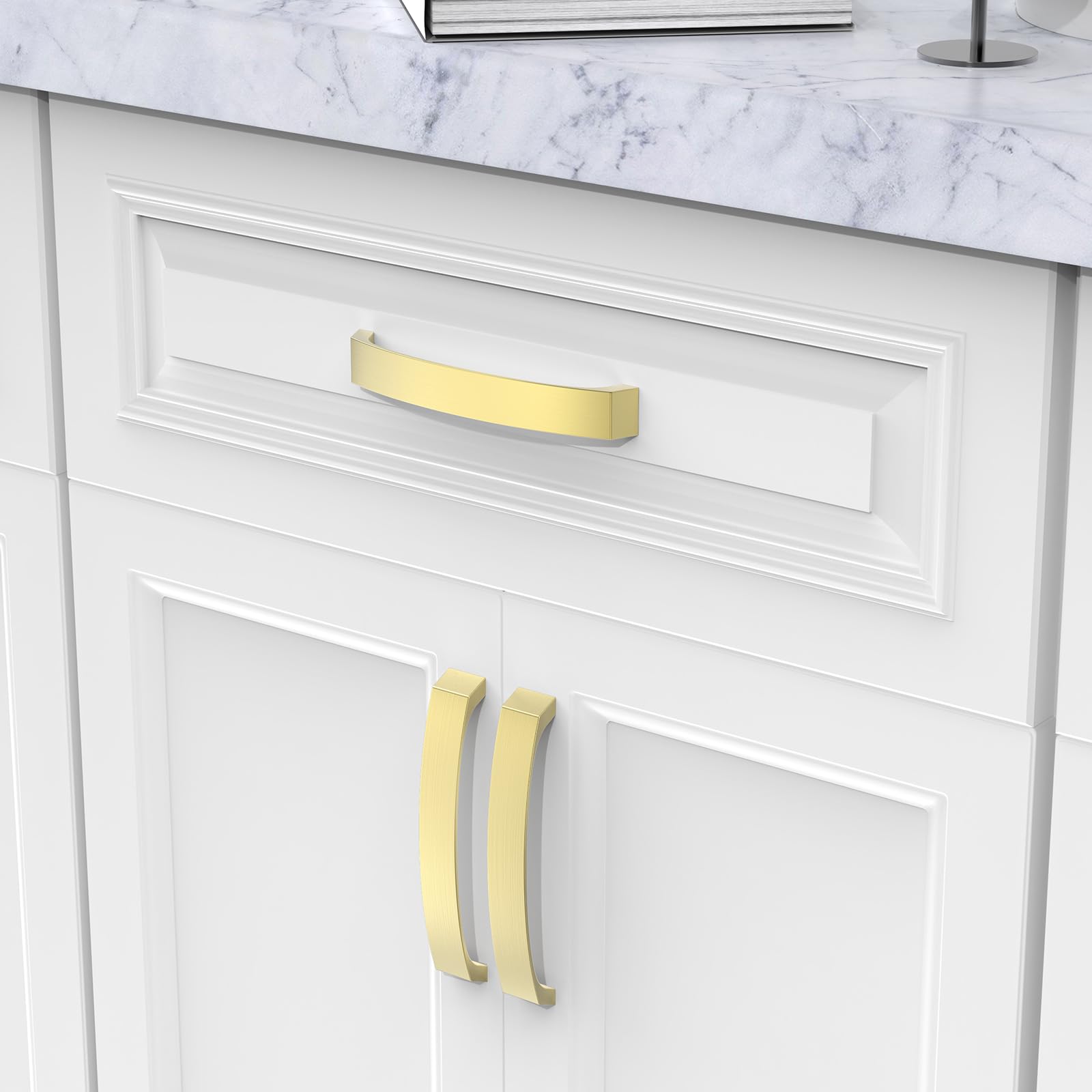 FURNIWARE Pack of 10 Brass Cabinet Handles, Cupboard Handles Drawer Pulls 160mm(6.3 Inch) Hole Center - Image 2
