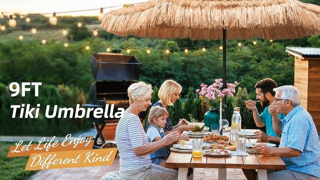 Amazon.com : AMMSUN 9ft Hula Thatched Tiki Umbrella Hawaiian Style