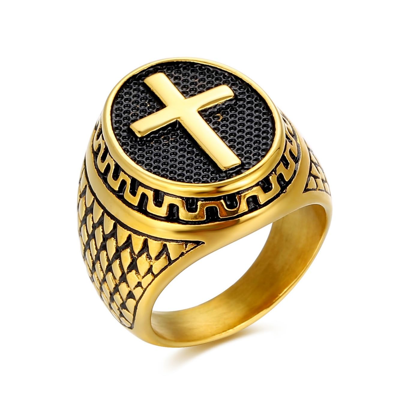HETIMXIAPrayer Cross Blessing Rings for men engraved God's hands Ring Biker 316 Stainless Steel Rings Iced Out Jewelry Punk Ring Hip Hop ring Cocktail Party Ring Vintage mens fashion rings Best Gift