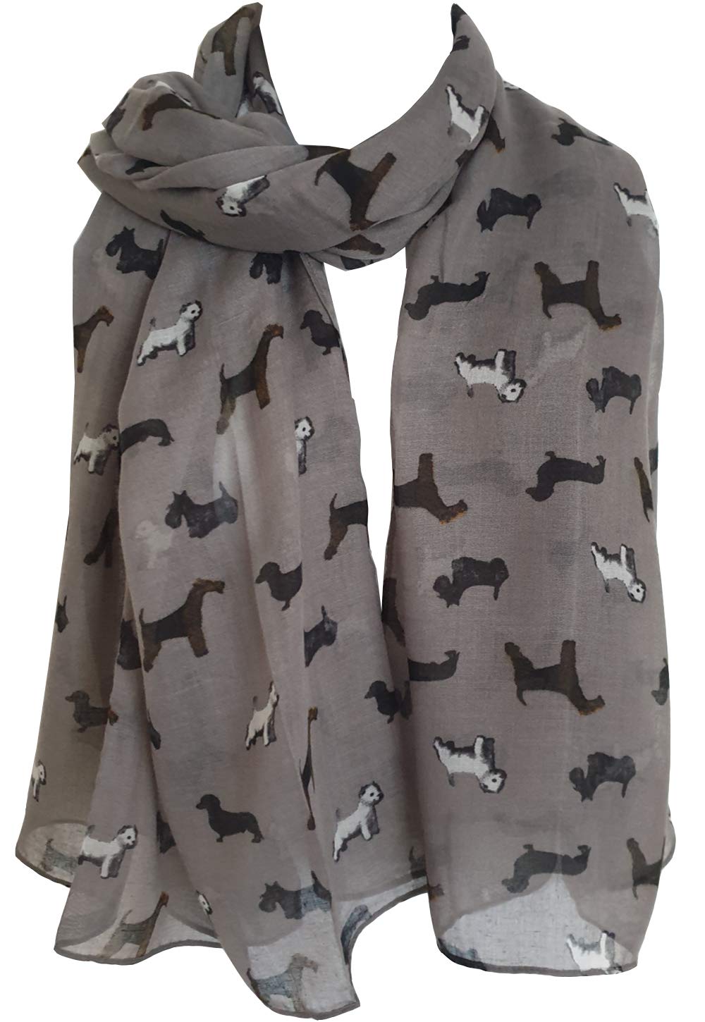 Glamlondon Women's Z1 - Grey Poodle Print Scarf Dogs Fancy Puppies Breed Caniche Barbone Wrap Shawl Sarong (Z1 - Grey)