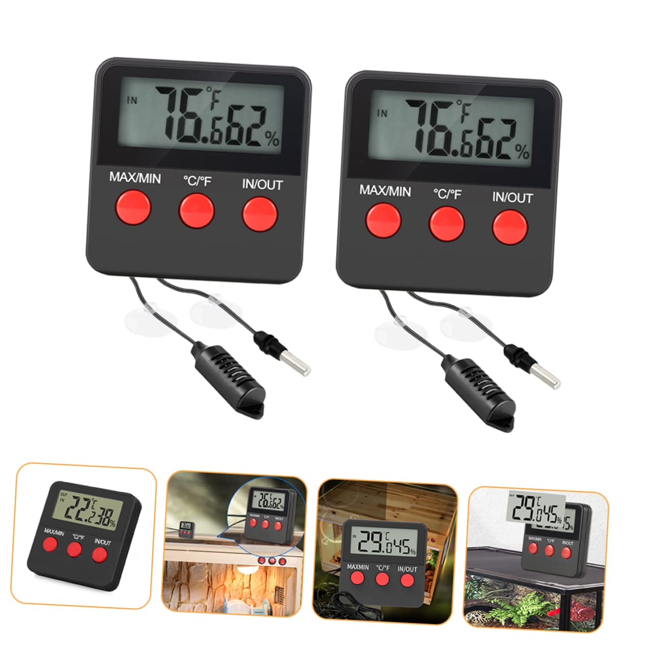 POPETPOP 2juegos Termómetro Higrómetro para Reptiles Accesorios para Acuarios de Tortugas y Lagartos Medidor de Temperatura y Humedad Digital Termómetro para Huevos y Acuarios