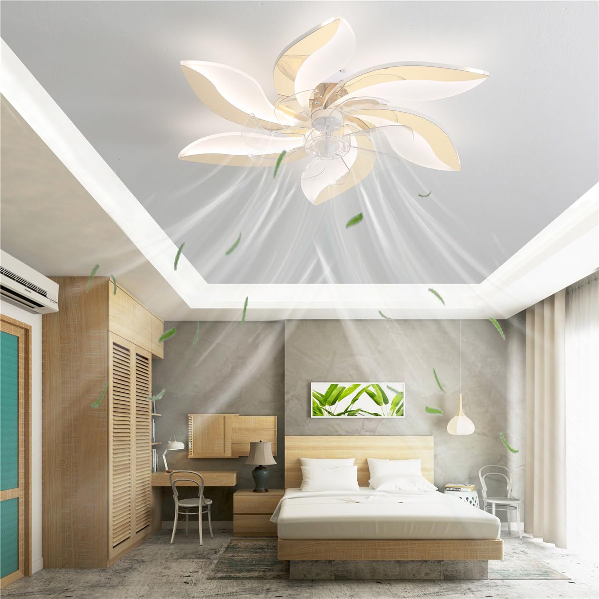 Ceiling Fan Lights with Remote Control & APP, Dimmable 65CM LED Ultra-thin Timing 6 Speeds Modern Reversible Fan Lamp for Living Room Bedroom Office 50W