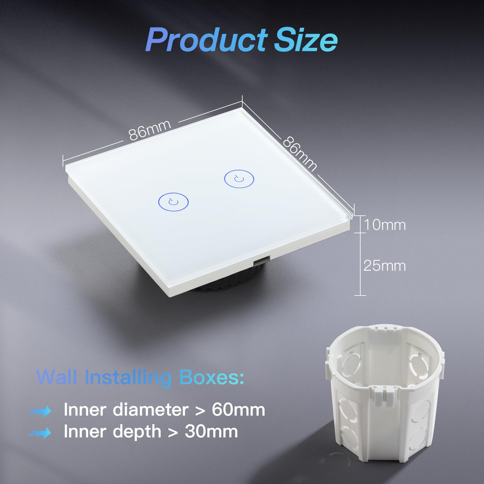BSEED Interruptor Inteligente WIFI,Interruptores Tactil Con Cristal,Compatible con Alexa,Tuya y Smart Life,Requiere Cable Neutro,2 Gang 1 Vía,86mm Blanco — view 7