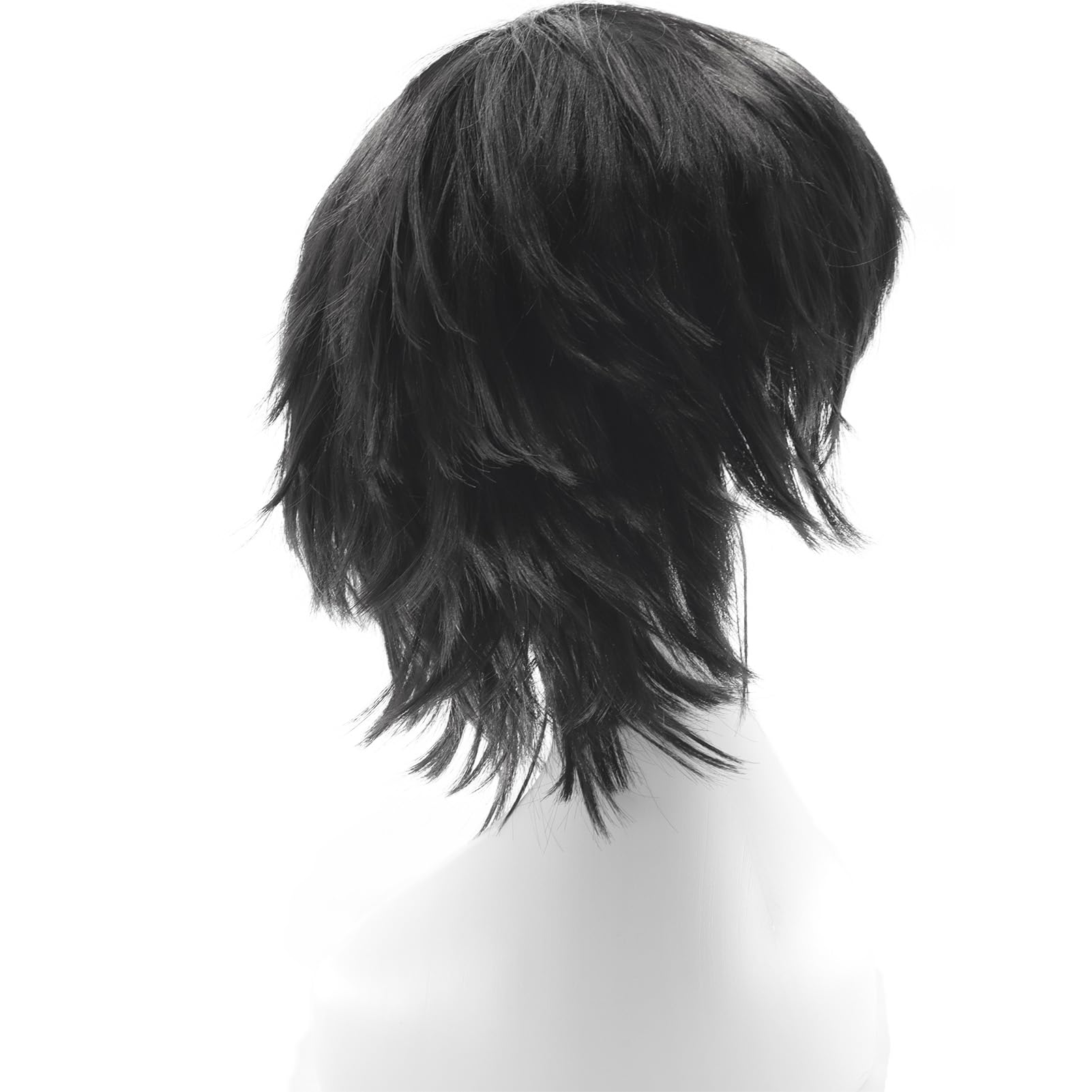 Dcbaboo Black Wig Short Curly Wig Men/Women Wigs Anime Cosplay Wig 12" Natural Fluffy Layered Straight Hair Unisex Halloween Wig Fancy Dress Synthetic Full Wig with Wig Cap - Image 4