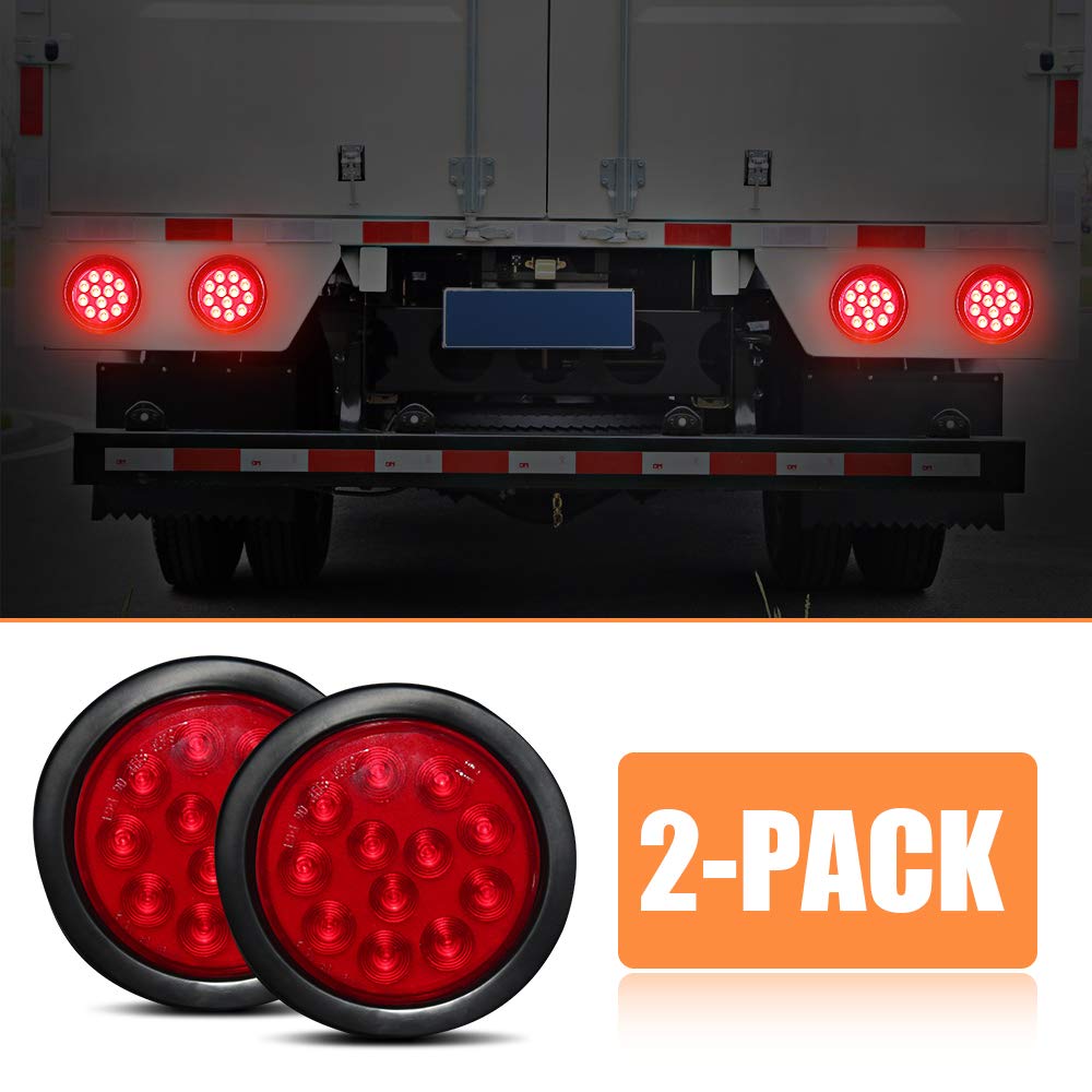 GAMPRO 4" Round LED Stop Turn Tail Light 12V Truck Trailer Tail Lights Kit Red Signal Trailer Lights Bar 2 Pack of Set 12-LED for RV Jeep Heavy Trucks