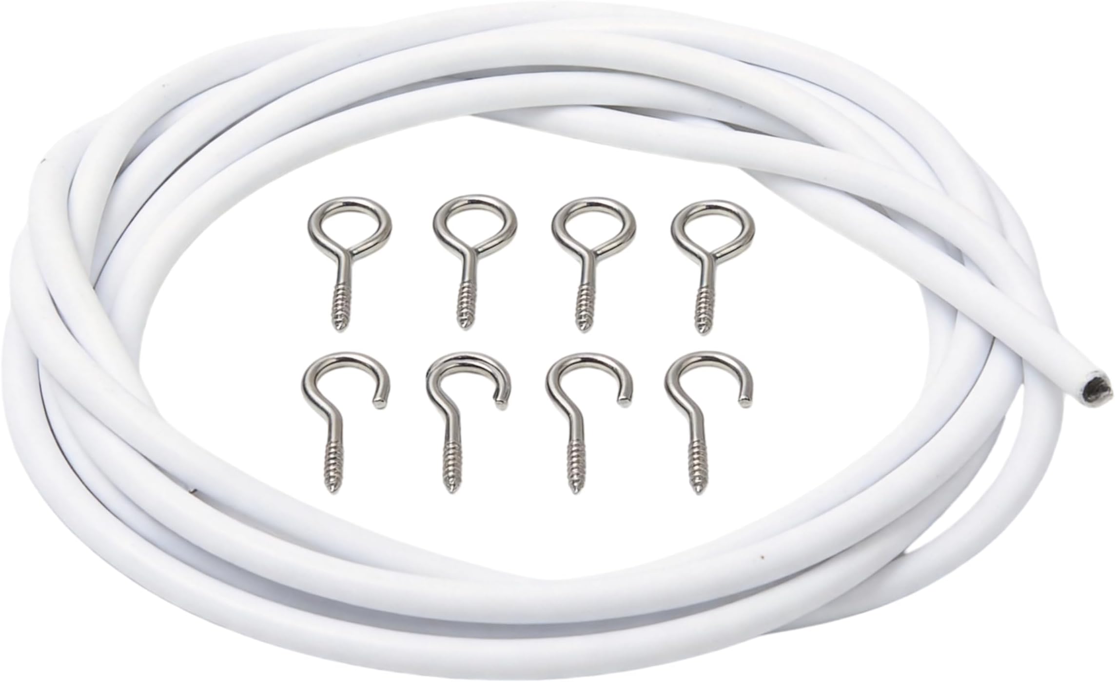 Net Curtain Wire 118in/3m White Curtain Hanging Cord with Hooks & Eyes Kit