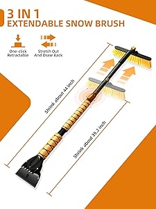 Jkapy 44 Inch Ice Scraper Snow Brush and Ice Scraper for Car Windshield,Extendable Snow Scraper and Brush with Comfortable Foam Grip for Truck Vehicle Automobile Snow Removal