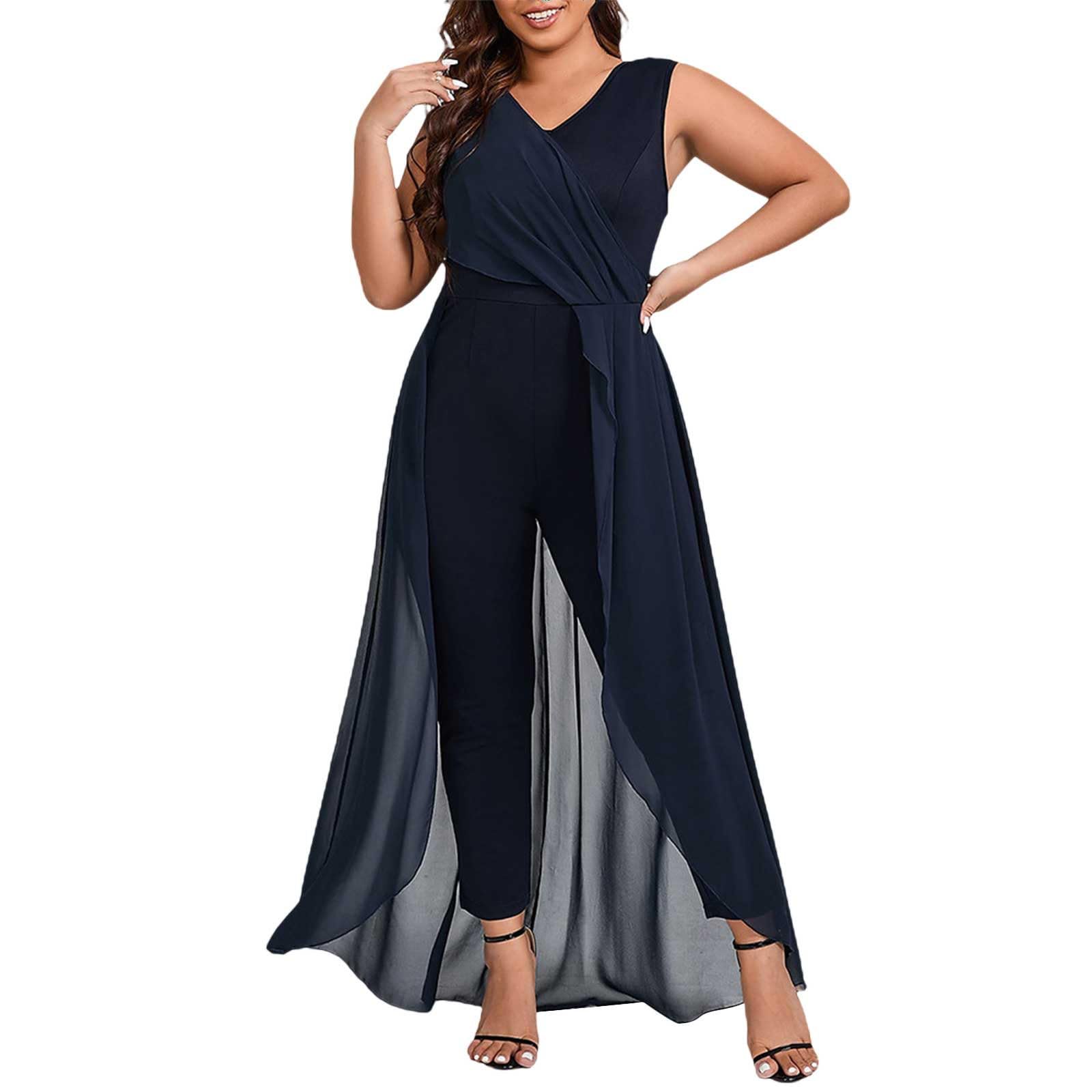Damen Jumpsuit, Elegant Overall Sommer Hosenanzug, Lang Romper Einteiler Kostüm, Playsuit Outfit Frauen Komplett, Hohe Taille Ärmellos Hosenanzug Damen Festlich Hochzeit Casual Jumpsuit Damen Business