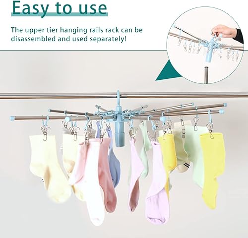 Miniatura 5 de Hershii Estante de secado de ropa plegable de 3 niveles para interiores y exteriores, soporte plegable para colgar ropa, ahorro de espacio con