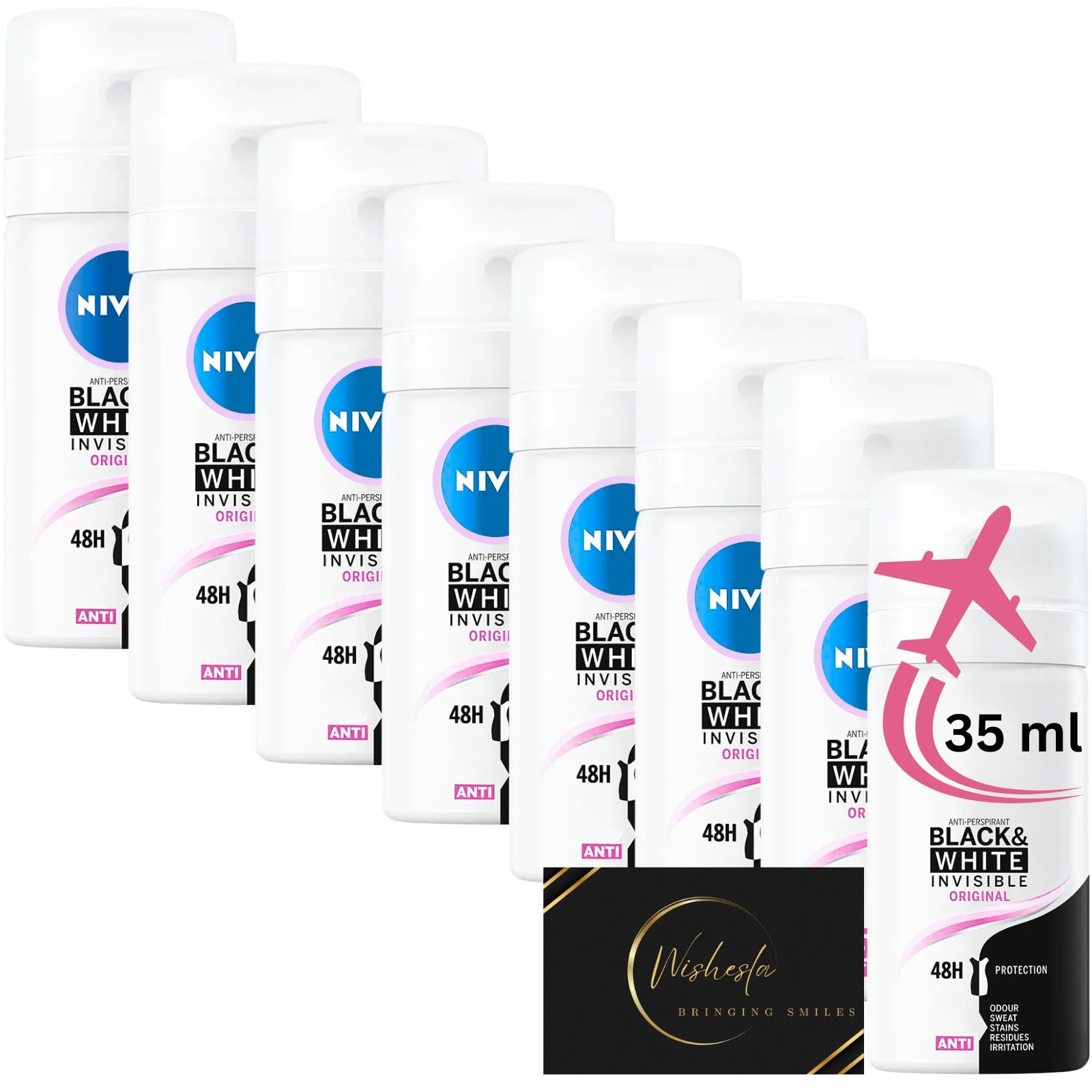 Wishelsa 8 x 35 ml Travel Size Deodorant for Women | Invisible Dry Deodorant Spray for Women | Anti-yellow Stain and White Mark Protection Alcohol Free Including Thank you Card